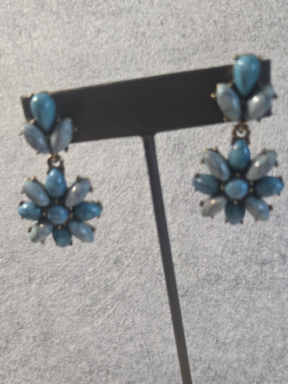 Faux Tourquoise Silvertone Blue Floral Drop Earrings - Women Jewelry